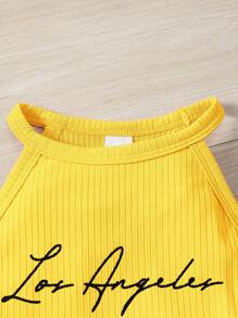 SHEIN 2pcs Set Young Girl Neck Hanging Letter Pattern Fashionable Cute Letter Graphic Tank Top