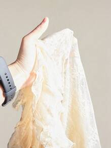 SHEIN ICON Y2k Phụ nữ đi chơi mùa thu Tây Boho Sexy Hippie Beige Goth Màu trơn Tay dài ren xuyên thấu Áo cánh cổ chữ V xếp nếp - Màu be - Xem 8