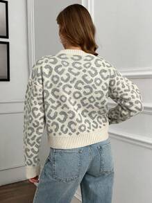 EURMUSE 女式豹纹前扣罗纹开衫 - 彩色 - 查看 7