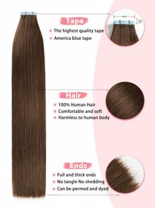Extensiones de cabello humano color marrón chocolate #4, extensiones de cabello humano real Remy en cinta adhesiva, invisibles y sin costuras, extensiones de cabello humano con cinta adhesiva - S4 - Ver 3