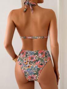 Swim Lushoire Bộ đồ bơi bikini in họa tiết nhiệt đới 2 món cho nữ, đồ đi biển thường ngày khi đi nghỉ - Nhiều màu - Xem 2