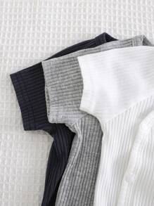 Cozy Pixies 3 Pieces Set Newborn Baby Boy/Girl Solid Color Soft Knit Round Neck Short Sleeve Bodysuit - Multicolor - View 7