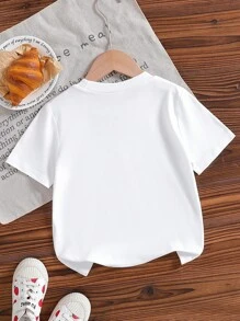 SHEIN GraphicGems Áo thun trắng cổ tròn tay ngắn họa tiết vương miện và trái tim "Sinh nhật lần thứ 4" cho bé gái - trắng - Xem 3