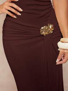 Lumalex 女式宽松束腰无袖连衣裙，搭配 A 字裙 - 咖啡 - 查看 6