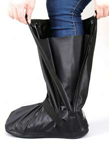 1 双黑色可折叠便携式雨鞋套，防滑防水高帮鞋套，多种尺寸适合户外、学校、办公室、家庭、旅行、骑自行车、雨天鞋子存放