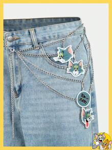 TOM & JERRY X SHEIN Cartoon Letter Pattern Y2K Waist Chain - Silver - View 2