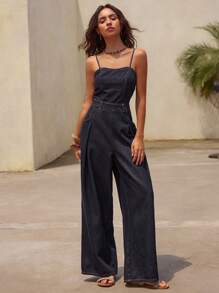 DAZY Casual Street Fashion Minimalist Outdoor Women Denim Jumpsuits - Blue - View 5