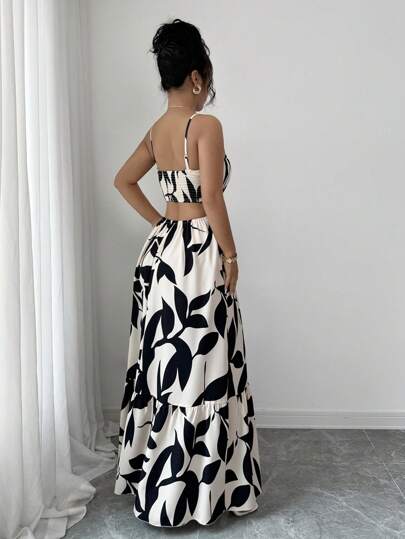 Rafferiza Vestido largo elegante de mujer con estampado y cintura ceñida