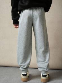 青少年男孩休闲舒适松紧腰宽松直筒纯色运动裤，适合学校、花园、海滩、生日、春季、夏季