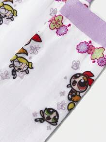 THE POWERPUFF GIRLS X SHEIN 1双女士紫色花卉卡通印花中筒袜 - 彩色 - 查看 5