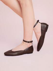 CUCCOO DOLLMOD Square Toe Coffee Brown Fashionable Sweet Flat Shoes - Coffee Brown - View 4