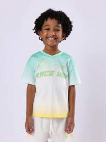 SUMWON Department Race Win 儿童夏季两件套渐变色短袖 V 领 T 恤短裤休闲家居服 - 彩色 - 查看 3