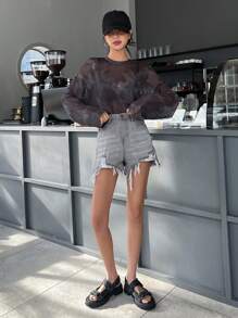 DAZY Drop Shoulder Mesh Top Without Bra Going Out Tops Sheer Long Sleeve Women Tops,Fall Women Clothes - Black - View 8