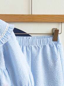 SHEIN Playful Pals Baby Girl Striped Ruffled Collar Long Sleeve Top & Pants Set Fall Winter