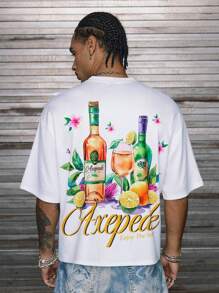 AXEPEAK 休闲夏季宽松男士图案印花短袖T恤 - 白色 - 查看 1