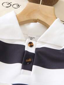 3 件套年轻男孩条纹拼色 Polo 领长袖运动衫，简单百搭，适合外出、户外和拍照