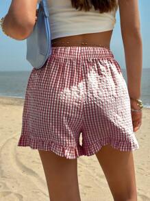 Jouncy 女式格子印花荷叶边下摆抽绳腰休闲短裤 - 彩色 - 查看 2
