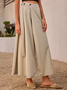 DAZY Falda recta de unicolor retro 2 en 1 para mujer - Albaricoque - Ver 6