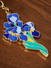 SHEIN Touch of Art 时尚优雅的梵高艺术鸢尾花锌合金钥匙扣/吊坠，可作包包装饰，亦可作礼物、夏季服饰、春季服饰、海滩度假等场合的装饰品。 - 彩色 - 查看 3