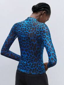 Maija Leopard Print Mesh Top Without Bra,Autumn Outfits For Women, Christmas Women's Clothing - Blue - View 2