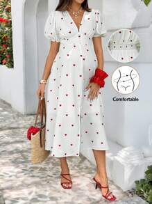 SHEIN 孕妇短袖V领连衣裙，夏季时尚 - 白色 - 查看 1