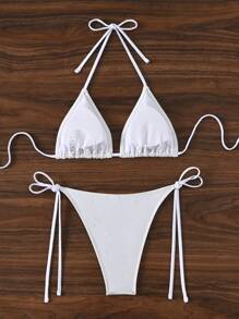Swim SXY 女士亮片拼接吊带分体比基尼套装，性感海滩度假风格 - 白色 - 查看 2