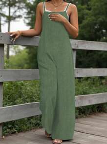 EMERY ROSE Bộ đồ liền thân cổ vuông họa tiết denim cỡ lớn thường ngày - Màu xanh chanh - Xem 3