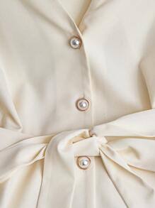 Franclia 女士夏季纯色荷叶边短袖单扣优雅衬衫 - 杏色 - 查看 4