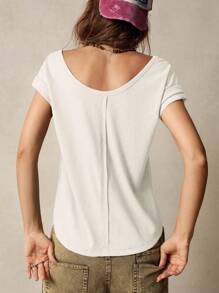 Bohemela Áo thun cổ tròn tay ngắn dệt kim màu trơn cho nữ, giải trí & nghỉ dưỡng - trắng - Xem 2