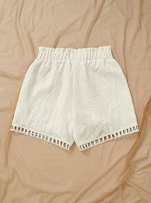 女式纸袋腰口袋扭纹休闲短裤 - 杏色 - 查看 5