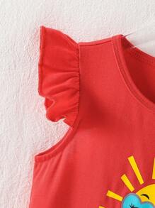Girls Cartoon Cute T-Shirt Set,Cap Sleeve Striped Top And Shorts,Versatile Athleisure Summer Outfit,Matching Little Girl Family Vacation Clothes Set - Multicolor - View 5