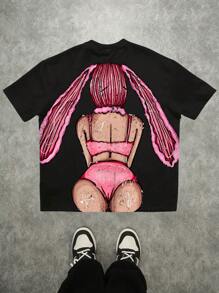 Manfinity EMRG Camiseta de manga corta de cuello redondo de corte holgado con estampado digital, versátil para el verano