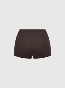 ROMWE Hippie 女式度假风格刺绣露背褶饰上衣和短裤两件套 - 棕色 - 查看 4