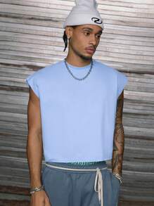 AXEPEAK Camiseta sin mangas de cuello redondo suelta y estampada, inspirada en el estilo urbano, surtido de tallas para hombre