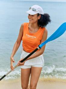 In My Nature Tricou sport casual pentru femei cu imprimeu de litere și camisol cu șnur de strângere