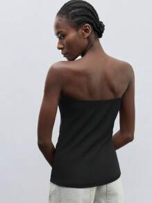 Maija 1pc Women Sleeveless Solid Black Side Zip Crop Top With Split Hem