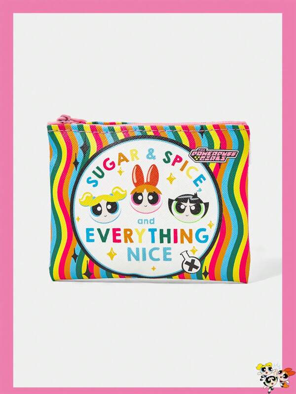 THE POWERPUFF GIRLS X SHEIN 1pc Women's Casual & Cute Blossom, Bubbles, Buttercup Pattern Card Case, Credit Card Holder, Multifunction Coin Purse, Colorful