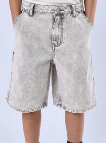 SUMWON Pantaloncini di jeans con gamba larga sotto il ginocchio, stile cargo in lavaggio pietra vintage, comodi e ampi, casual e estivi, stile vintage da skater degli anni 90 - Grigio - Visualizzare 7