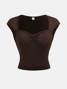 SHEIN Teen Girl Solid Color Ruched Bust Casual T-Shirt, Back To School , Cute, Holiday Family Outdoor Spring Picnic Everyday Wear, Suitable For Various Occasions Cute Top