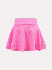 SHEIN Young Girls' Activewear Elastic Star Print Comfortable Breathable Dance/Yoga Skirt In Rose Red - Hot Pink - View 2