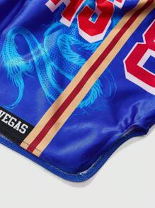 ROMWE MEN Prep Bộ đồ thể thao nam họa tiết rồng theo phong cách anime gồm áo và quần đùi. - Màu xanh lam - Xem 8