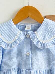 SHEIN Playful Pals Baby Girl Striped Ruffled Collar Long Sleeve Top & Pants Set Fall Winter