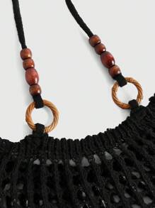 ROMWE Fairycore Suéter de punto holgado con decoración de cuentas de madera con diseño perforado, versátil, estilo Vintage Y2K