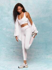 GLOWMODE 24" FeatherFit™ Flow On Buttery-Soft Sweat-Wicking Mesh Panel Non-See-Through Active Leggings Low Impact Yoga Pilates Barre Studio Daily Casual Wear