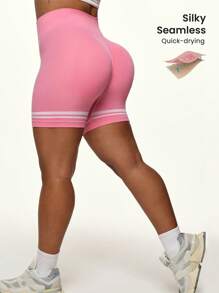 Easithlete Women Plus Size Seamless Pink Shorts, Sports