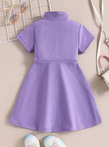 SHEIN Young Girl' Printed Front A-Line Dress, Fashion Spring & Summer - Purple - View 2