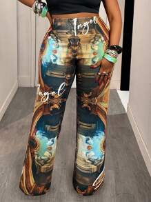 Slaydiva 2025New Arrivals Music Festival Vacation Resort Women's Full-Length Floral Print Pattern Resort Wide Leg Pants Printed Palazzo Pants Women Printed Wide Leg Pants Renaissance Print Pants Y2k Palazzo Pants Y2k Print Pants Birthday Outfits For Women - Multicolor - View 7