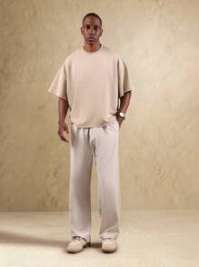 SUMWON 优质宽松剪裁基本款 T 恤，重量级短袖，简约现代休闲宽松街头服饰，男女通用 - 杏色 - 查看 6