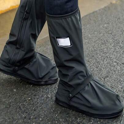 1 双黑色可折叠便携式雨鞋套，防滑防水高帮鞋套，多种尺寸适合户外、学校、办公室、家庭、旅行、骑自行车、雨天鞋子存放