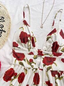 Soleia Vestido de tirantes finos con escote en V, espalda descubierta y largo medio para vacaciones de mujer. Vestido de mujer con estampado retro de parches de colores, para uso de verano.